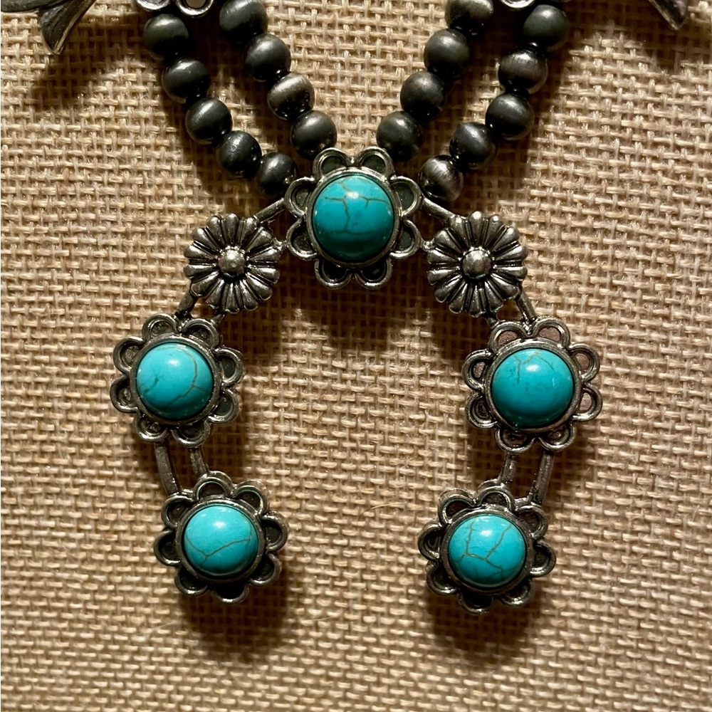 Squash Blossom Necklace Turquoise/Silver - Picture 4 of 11